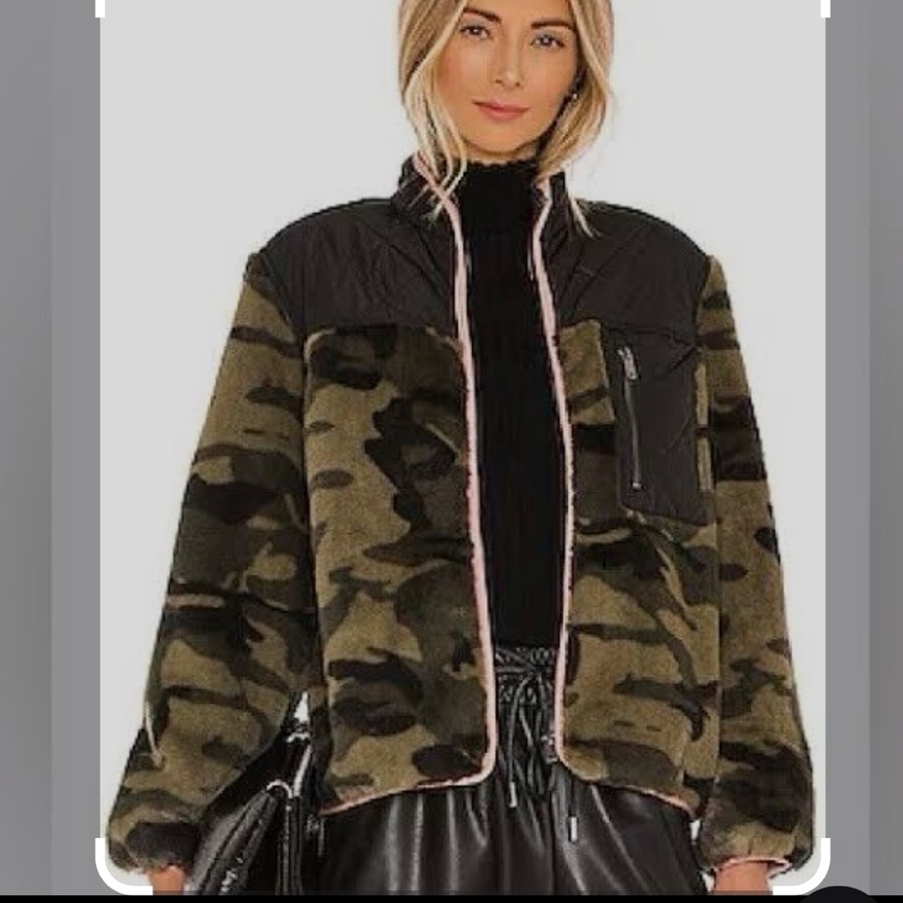 Rails Camouflage soft fur jacket with black and pink accents
